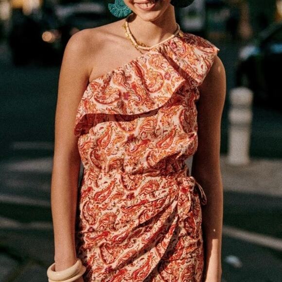 Sezane Adeline Ruffle One Shoulder Blouse Paisley Rivera - Picture 1 of 15